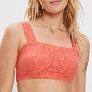 American Eagle Outfitters Coral Lace Overlay Super Cropped Tank Top